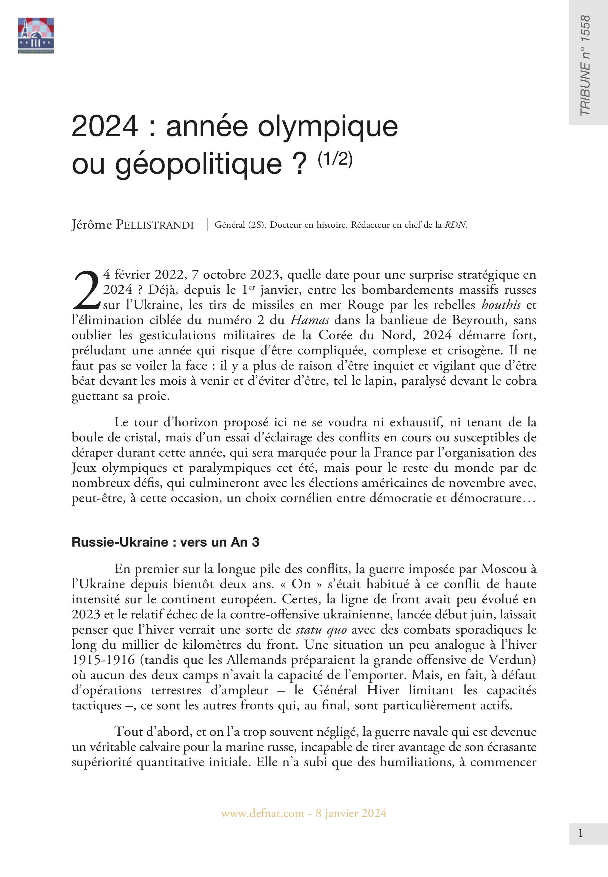 2024 : année olympique ou géopolitique ? (1/2) (T 1558)
